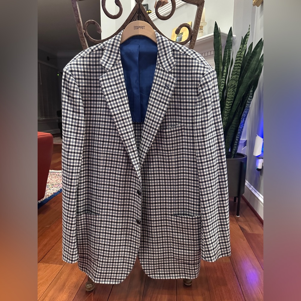 Kiton 100% Cashmere Men's Blazer - Black, Blue and White Checkered size IT 61